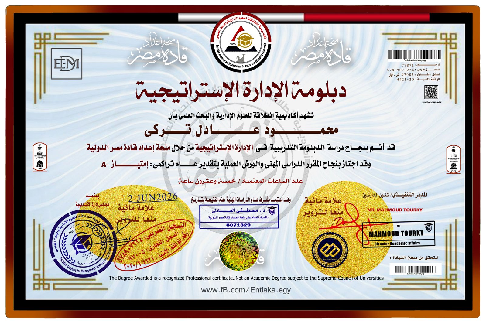 نموذج دبلومة الإدارة الاستراتيجية